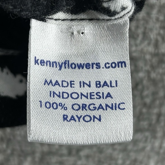 Kenny Flowers Hawaiian Shirt Men Sz Large Black White Palms Short Sleeve Organic - Picture 4 of 7